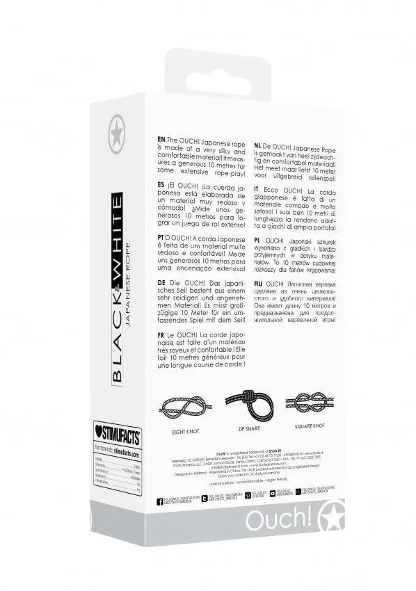 Anal Shots Toys Ouch Black White Japanese Rope 10m Black