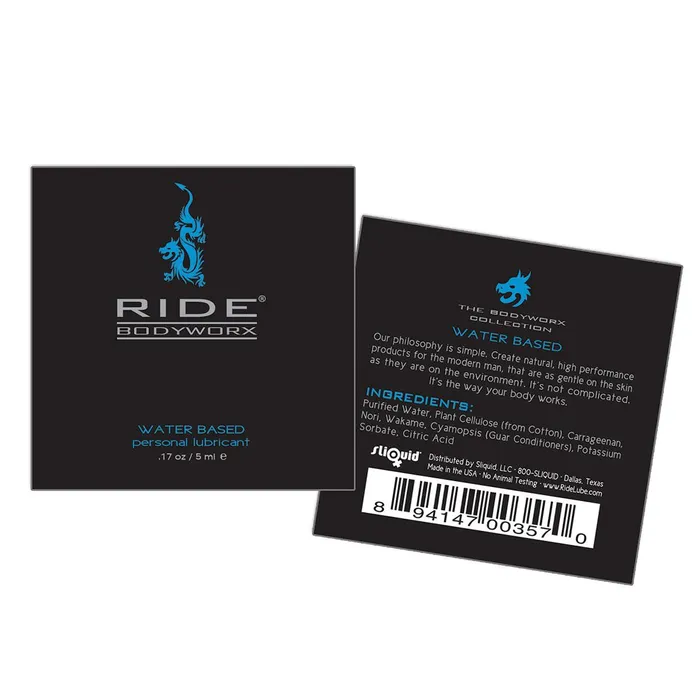 Ride BodyWorx Lube Water Based 200 Pillow Packs Sliquid Vibrators