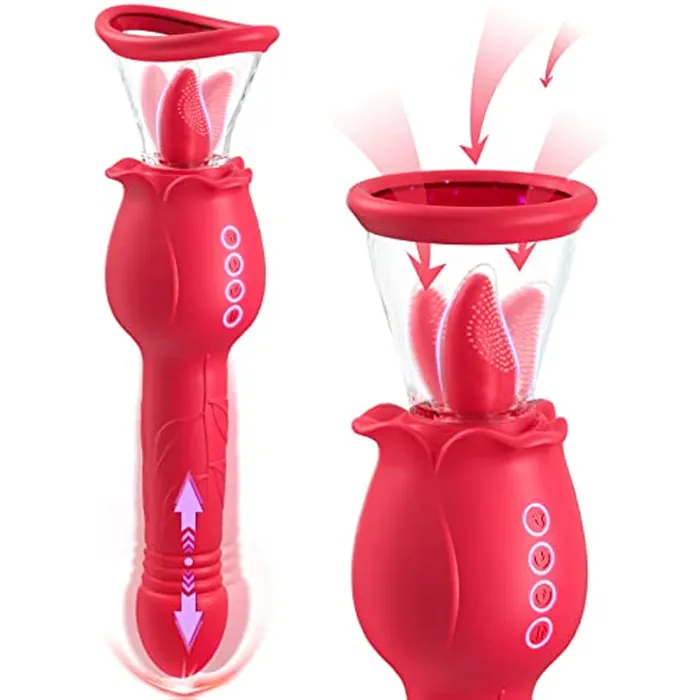 4 in 1 Rose Sucking Thrusting Clitoral Stimulator with 2 Cups Sohimi Female Sex Toys