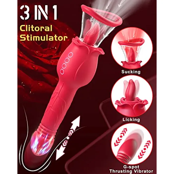4 in 1 Rose Sucking Thrusting Clitoral Stimulator with 2 Cups Sohimi Female Sex Toys