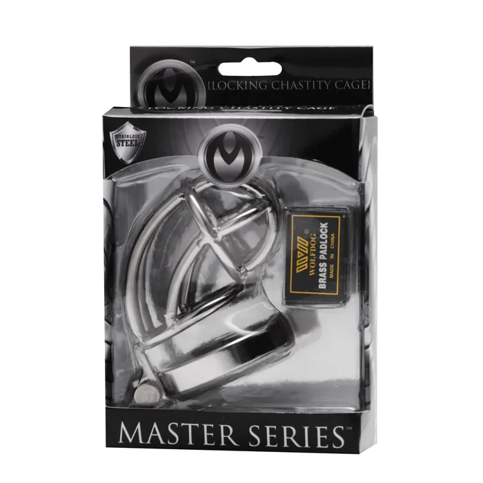 Male Sex Toys XR Brands Captus Stainless Steel Locking Chastity Cage