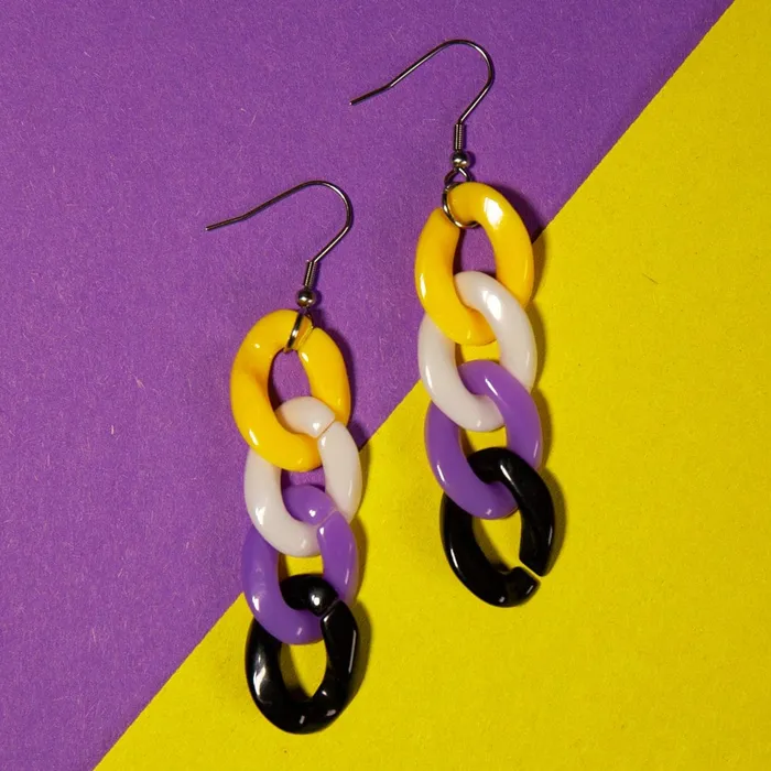 The Kinky Peach Vibrators NonBinary Pride Chain Earrings