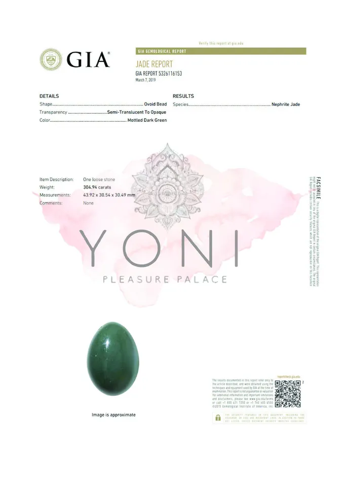 yonipleasurepalace Female Sex Toys Nephrite Jade Yoni Egg GIA Certified